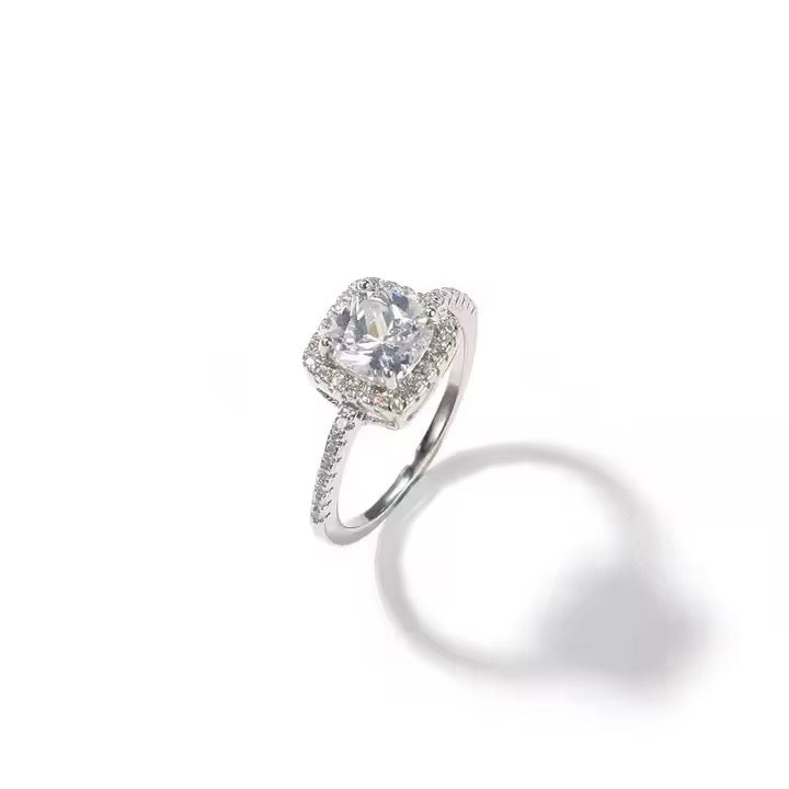 Pink and silver cushion ring