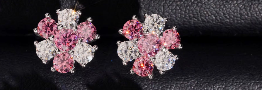 Pink and Silver Flower Earrings